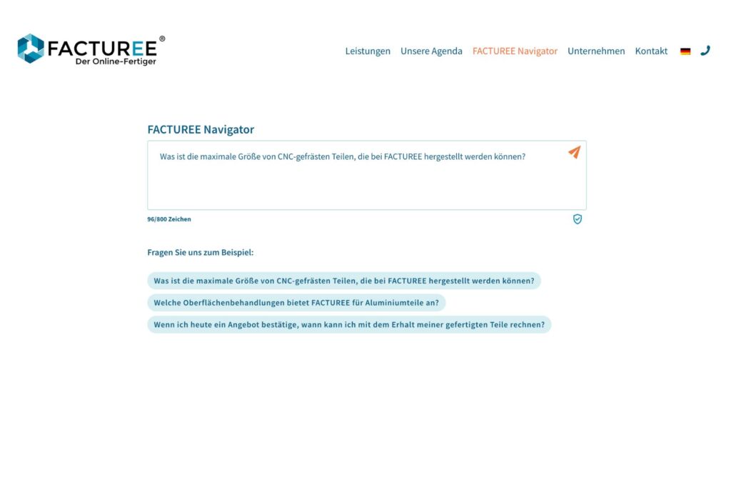 Beispiel-Suchanfrage beim FACTUREE Navigator.