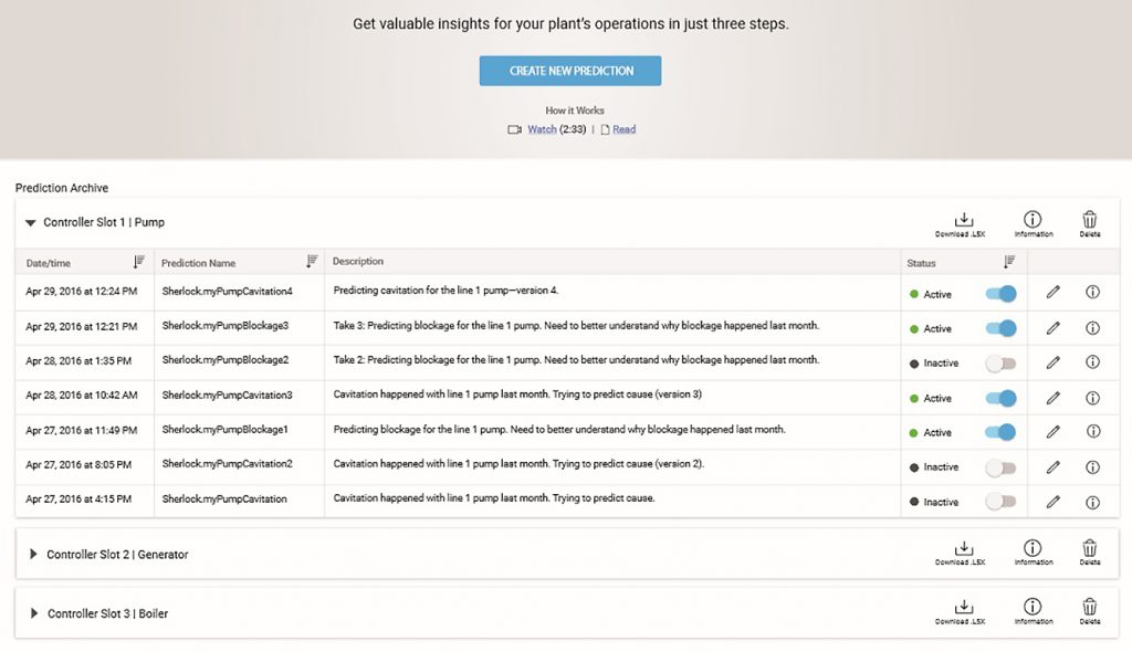 Screenshots von LogixAI: Modellentwicklung und Applikationsausführung lassen sich per Mausklick anstoßen. Voraussetzung sind richtig platzierte Datenpunkte bei den Maschinen und Anlagen.